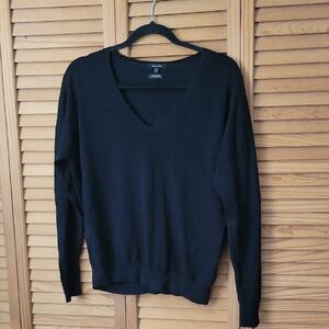Massimo Dutti Black V-Neck 100% Cotton Long Sleeve Rib Knit Sweater Size Small